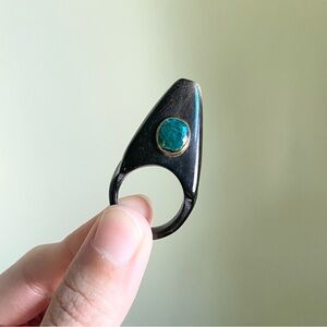 Ashley Pittman Green Emerald Gemstone and Dark Horn Ring Size 7.5 - 8 approx